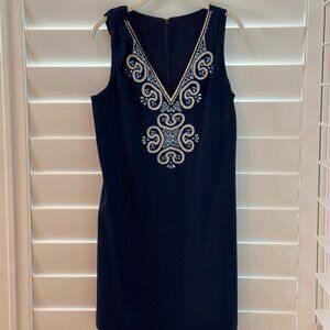 LILY PULITZER PENELOPE SHIFT DRESS, TRUE NAVY, SIZE 8